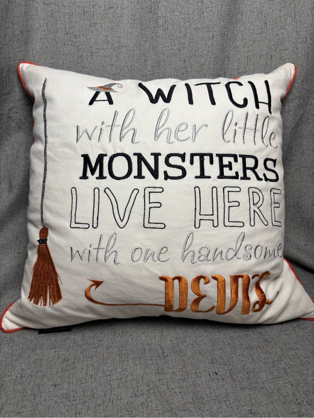 Decorative Halloween Pillow - White with Orange and Black Accent